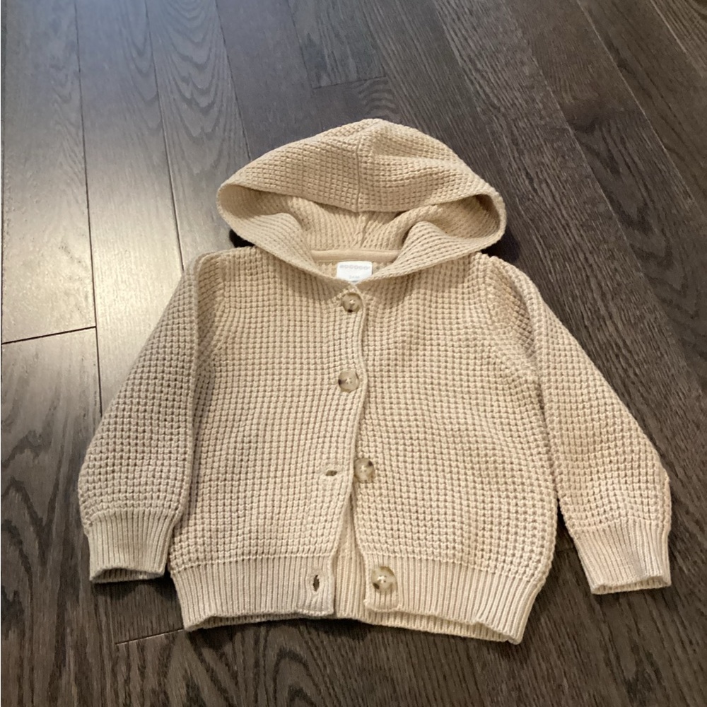 ROCOCO Cream Hooded Knit Sweater with Waffle Texture